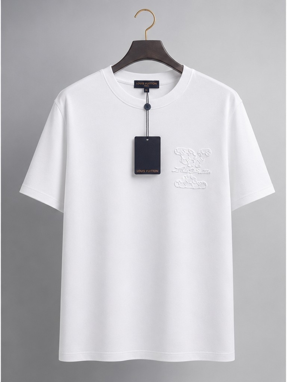 Louis Vuitton White Short Sleeve Embossed Logo Tee